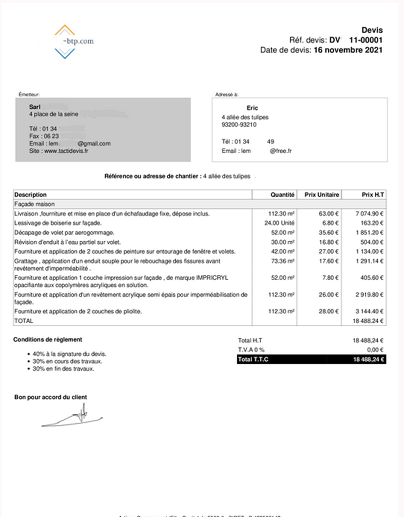 exemple devis peinture ravalement facades seine saint denis