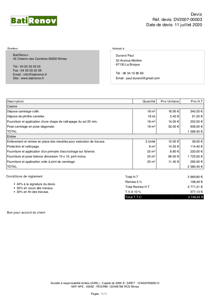 Exemple de devis carreleur travaux de carrelage| Tactidevis