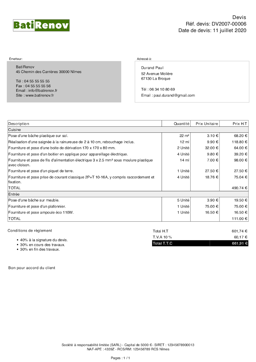 Exemple devis électricien et chiffrer en ligne Tactidevis